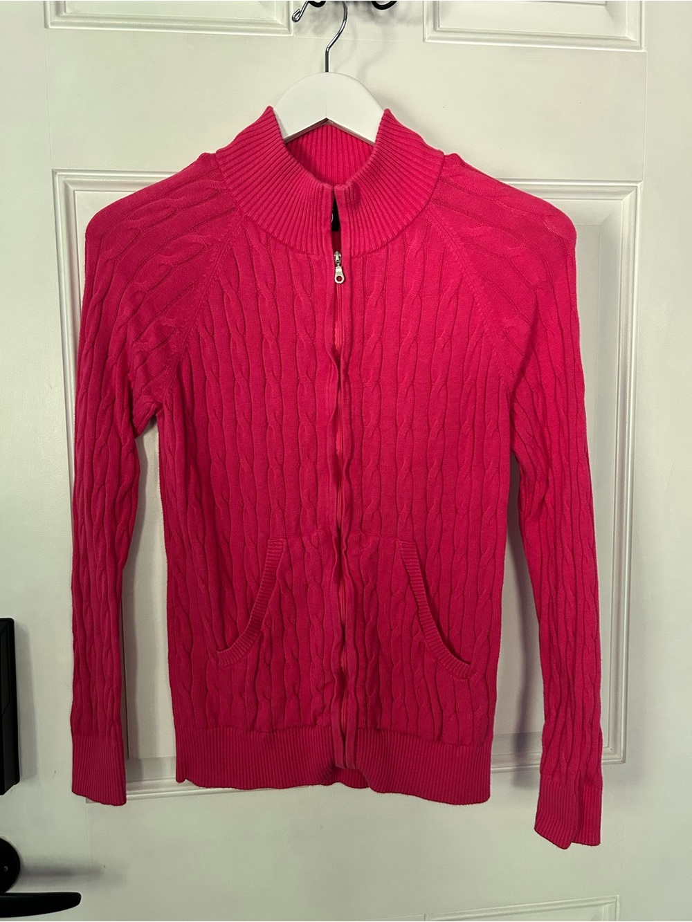 Women's Hot Pink Cable-Knit Full-Zip Sweater
